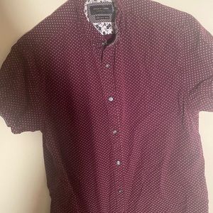 Denim & Flowers Mens Casual Button Up Maroon Size Medium